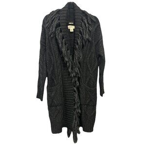 Denim & Supply Ralph Lauren Long Chunky Cable Knit Fringe Cardigan Alpaca Small